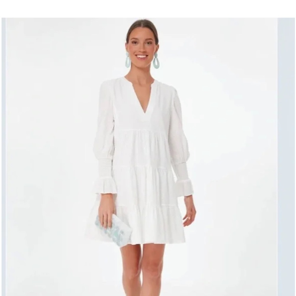 Tuckernuck White Long-Sleeve Tiered Mini Dress
